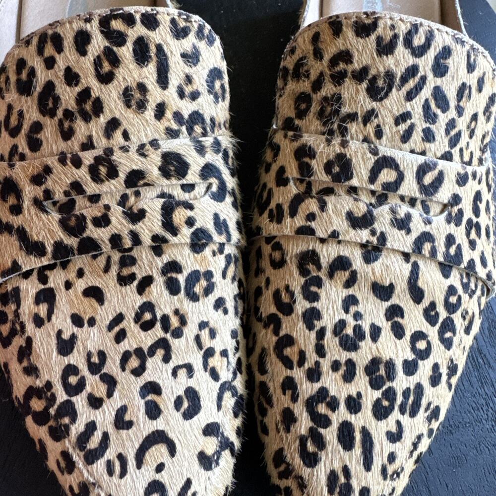 Leopard Print Loafers Backless Slide Real Cow Hair - Picture 8 of 9